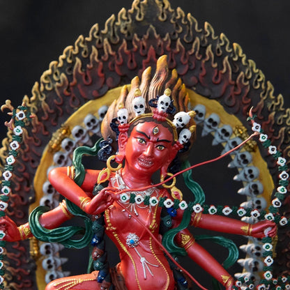 Kurukulla Statue, Tibetan Goddess of Love, Hand Painted Copper Buddhist Deity, Repousse Art, Spiritual Altar Gift, Mandala