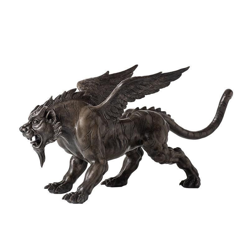 Vintage Bronze Winged Tiger Statue, Bi'an Mythical Beast Figurine, Feng Shui Tiger with WingsSculpture, Home Office Decor, Wealth Power Gift