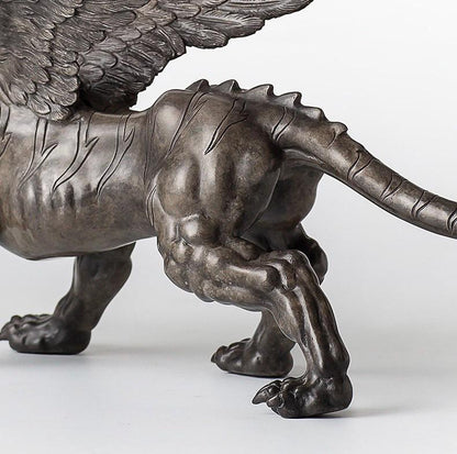 Vintage Bronze Winged Tiger Statue, Bi'an Mythical Beast Figurine, Feng Shui Tiger with WingsSculpture, Home Office Decor, Wealth Power Gift