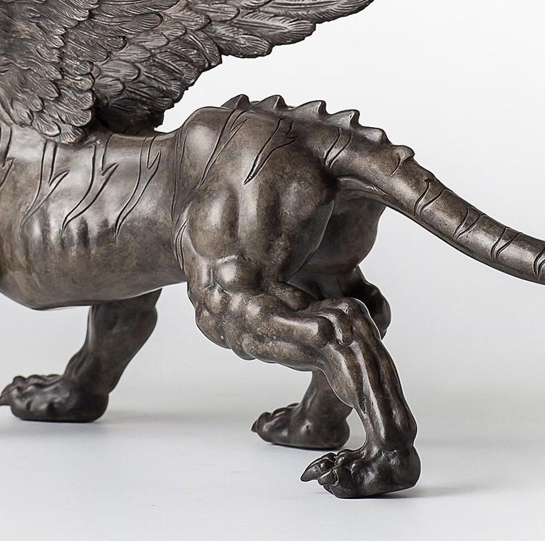 Vintage Bronze Winged Tiger Statue, Bi'an Mythical Beast Figurine, Feng Shui Tiger with WingsSculpture, Home Office Decor, Wealth Power Gift
