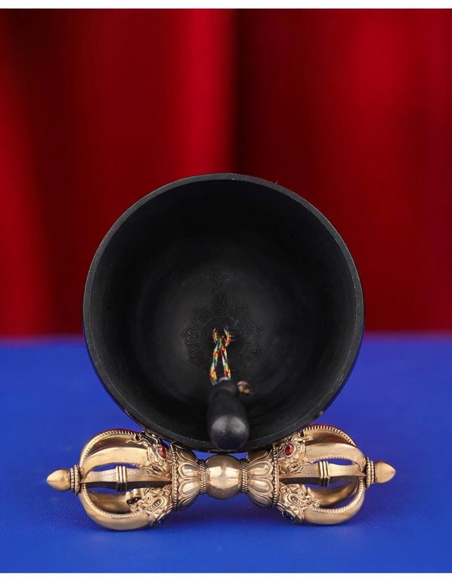 Portable Five Nine Spoke Vajra Bell Set, Hand-Cast Brass Ghanta & Dorje for Meditation, Tibetan Buddhist Ritual Set, Altarpiece Gift