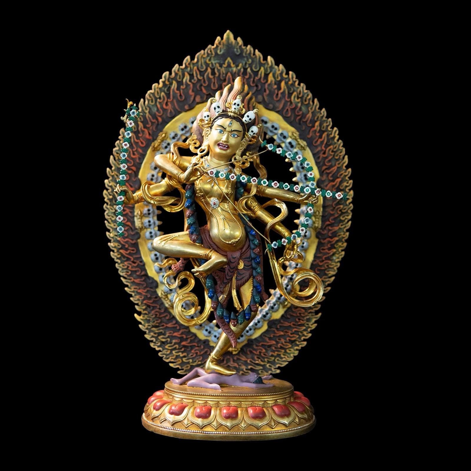 Handmade Painted Kurukulla Statue, Nepali Tibetan Tantric Buddhism Art, Pure Copper Hand Engraved Kurukulla Goddess, Vajrayana Altar Decor