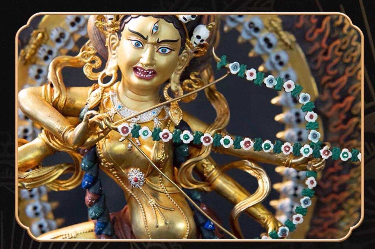Handmade Painted Kurukulla Statue, Nepali Tibetan Tantric Buddhism Art, Pure Copper Hand Engraved Kurukulla Goddess, Vajrayana Altar Decor