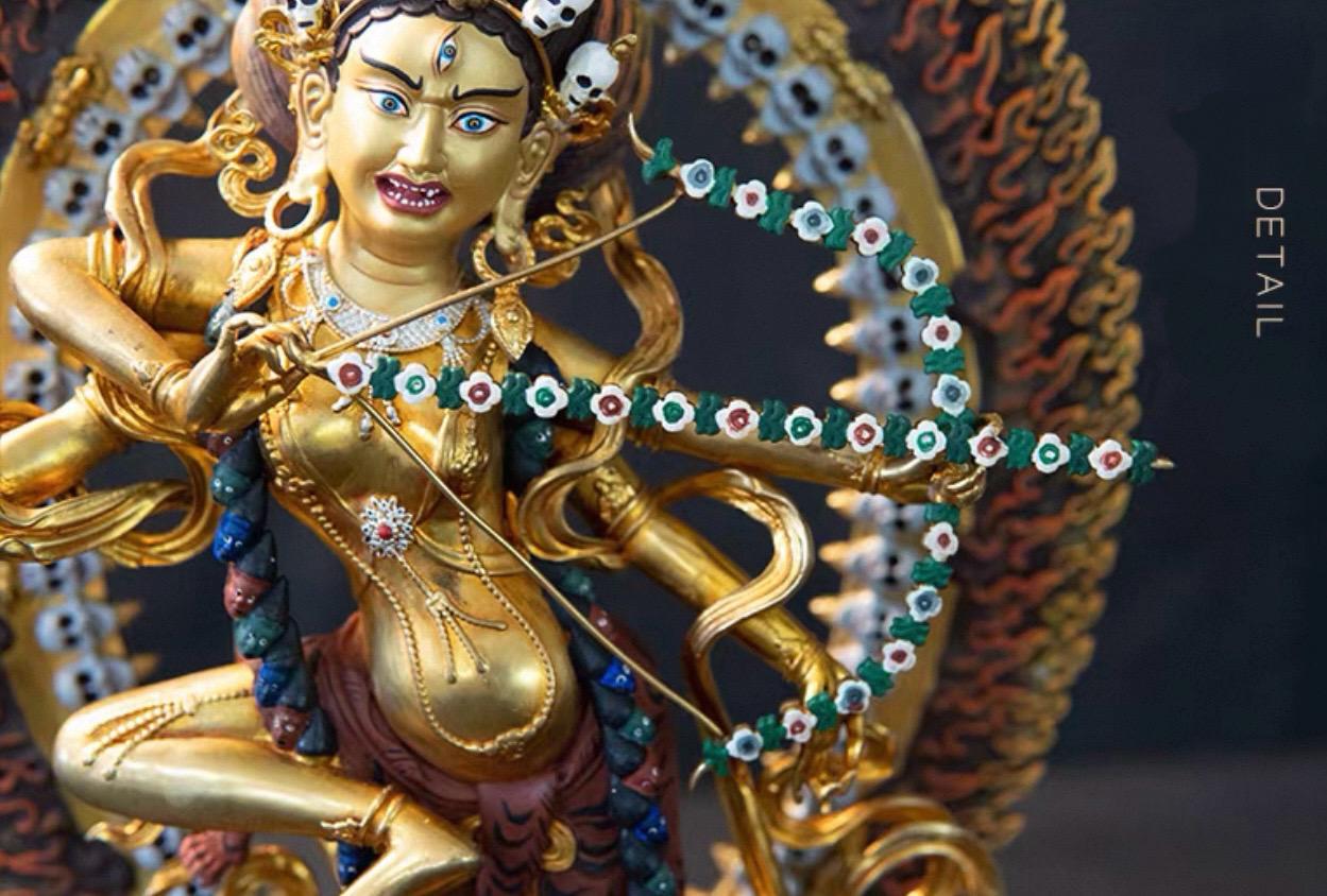 Handmade Painted Kurukulla Statue, Nepali Tibetan Tantric Buddhism Art, Pure Copper Hand Engraved Kurukulla Goddess, Vajrayana Altar Decor