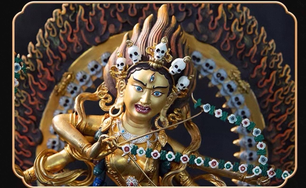 Handmade Painted Kurukulla Statue, Nepali Tibetan Tantric Buddhism Art, Pure Copper Hand Engraved Kurukulla Goddess, Vajrayana Altar Decor