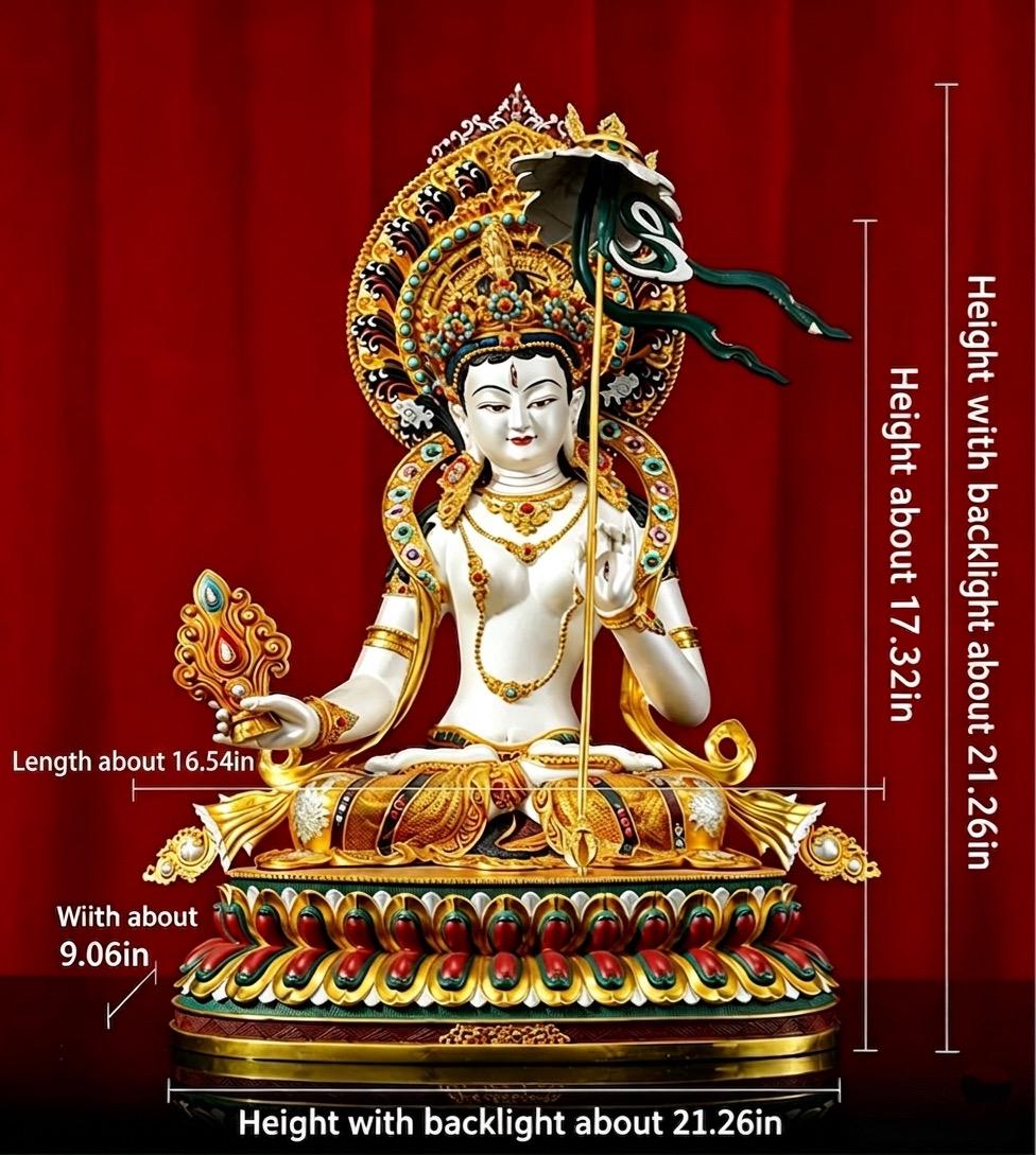 Sitatapatra Statue: Large White Umbrella Goddess Copper Buddha, Exquisite Hand-Painted Finish, Buddhist Ritual Home Altar Decor, Protective