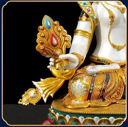 Sitatapatra Statue: Large White Umbrella Goddess Copper Buddha, Exquisite Hand-Painted Finish, Buddhist Ritual Home Altar Decor, Protective