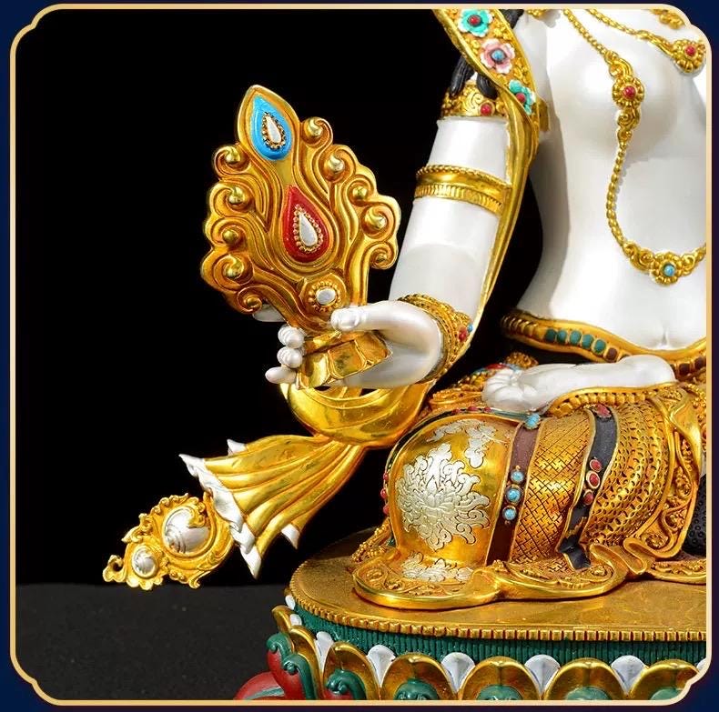 Sitatapatra Statue: Large White Umbrella Goddess Copper Buddha, Exquisite Hand-Painted Finish, Buddhist Ritual Home Altar Decor, Protective