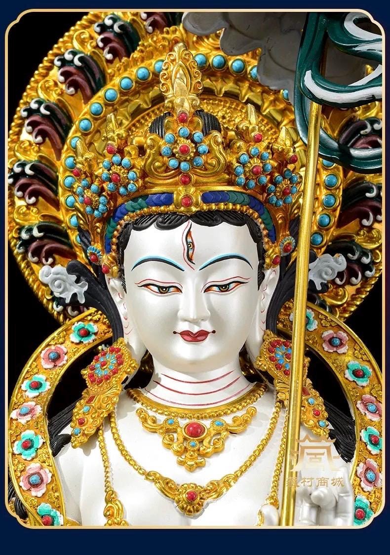 Sitatapatra Statue: Large White Umbrella Goddess Copper Buddha, Exquisite Hand-Painted Finish, Buddhist Ritual Home Altar Decor, Protective