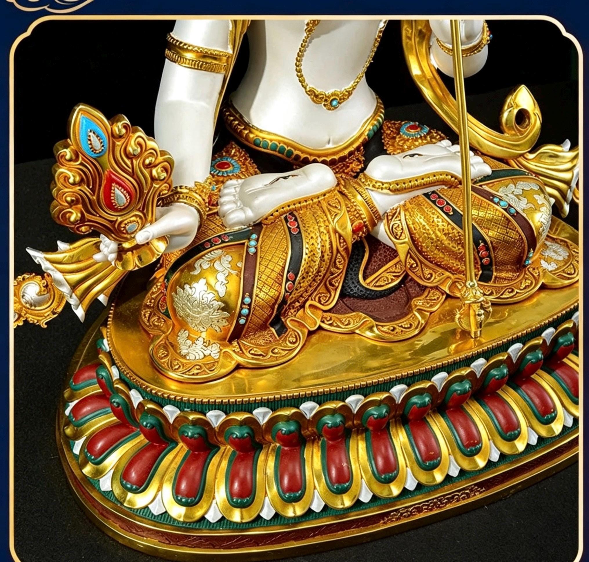 Sitatapatra Statue: Large White Umbrella Goddess Copper Buddha, Exquisite Hand-Painted Finish, Buddhist Ritual Home Altar Decor, Protective