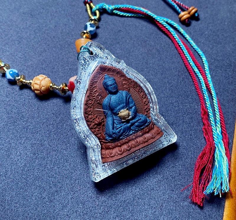 Medicine Buddha Pendant, Tibetan Gau Box Necklace with Tsa Tsa Mini Thangka, Buddhist Protection Amulet, Spiritual Zen Jewelry, Zang Shuo