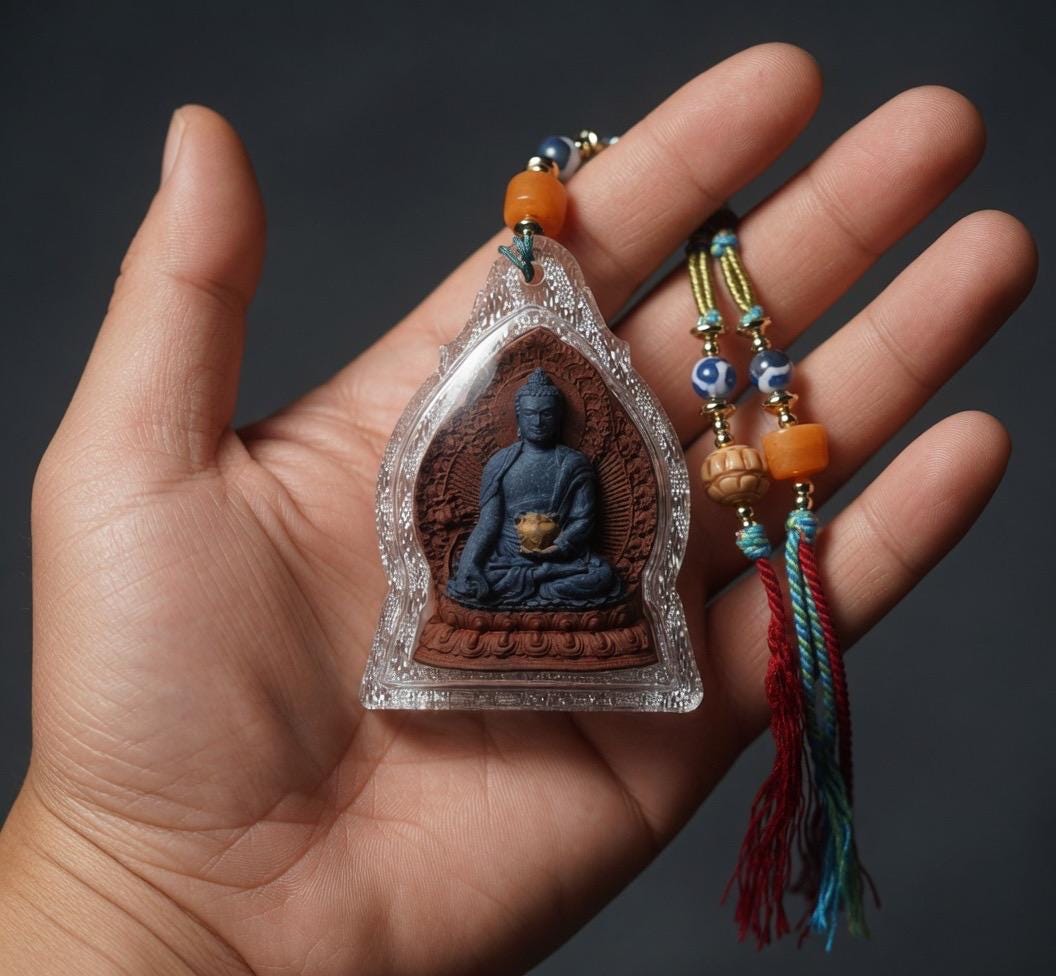 Medicine Buddha Pendant, Tibetan Gau Box Necklace with Tsa Tsa Mini Thangka, Buddhist Protection Amulet, Spiritual Zen Jewelry, Zang Shuo