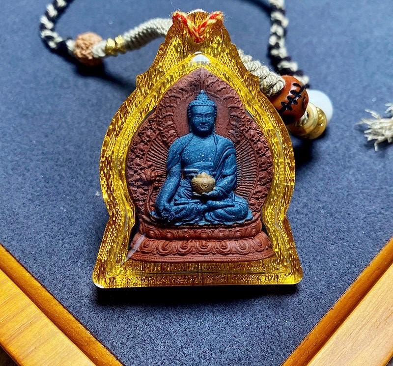 Medicine Buddha Pendant, Tibetan Gau Box Necklace with Tsa Tsa Mini Thangka, Buddhist Protection Amulet, Spiritual Zen Jewelry, Zang Shuo