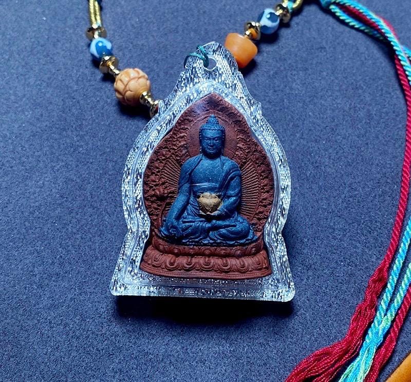 Medicine Buddha Pendant, Tibetan Gau Box Necklace with Tsa Tsa Mini Thangka, Buddhist Protection Amulet, Spiritual Zen Jewelry, Zang Shuo