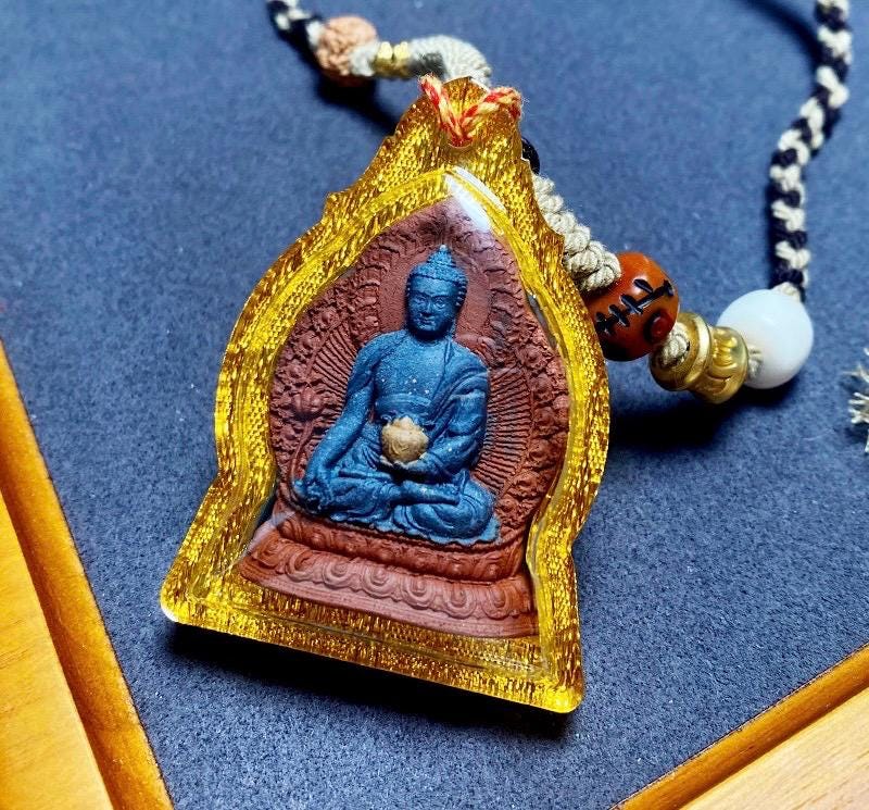 Medicine Buddha Pendant, Tibetan Gau Box Necklace with Tsa Tsa Mini Thangka, Buddhist Protection Amulet, Spiritual Zen Jewelry, Zang Shuo
