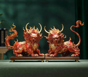 Handcrafted Brass Qilin Statues Pair - Mythical Kirin Sculpture for Home Office Decor, Housewarming & Grand Opening Gift, Feng Shui Art