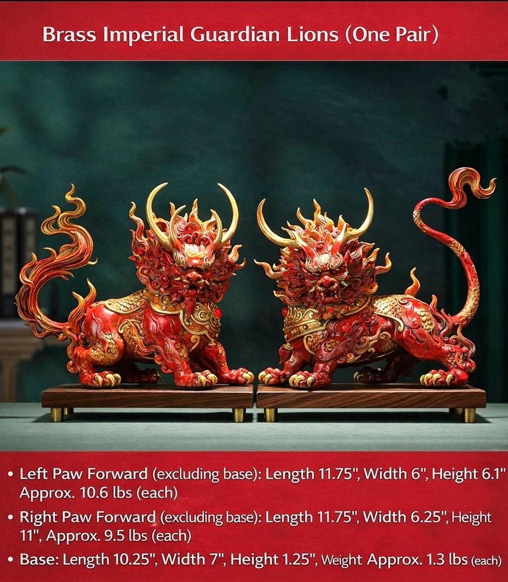 Handcrafted Brass Qilin Statues Pair - Mythical Kirin Sculpture for Home Office Decor, Housewarming & Grand Opening Gift, Feng Shui Art