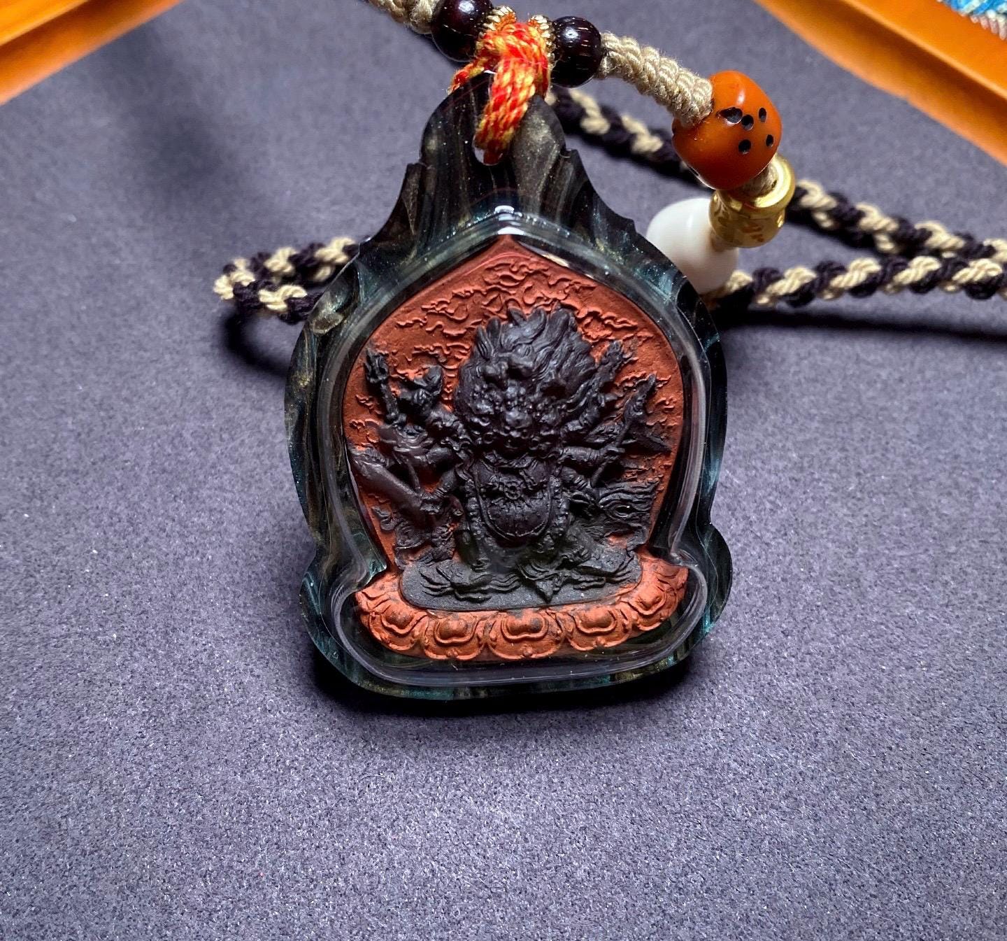 Hayagriva Tsa Tsa Pendant Necklace, Tibetan Buddhist Amulet Gau Box, Handmade Medicine Clay Thangka, Spiritual Protection Jewelry