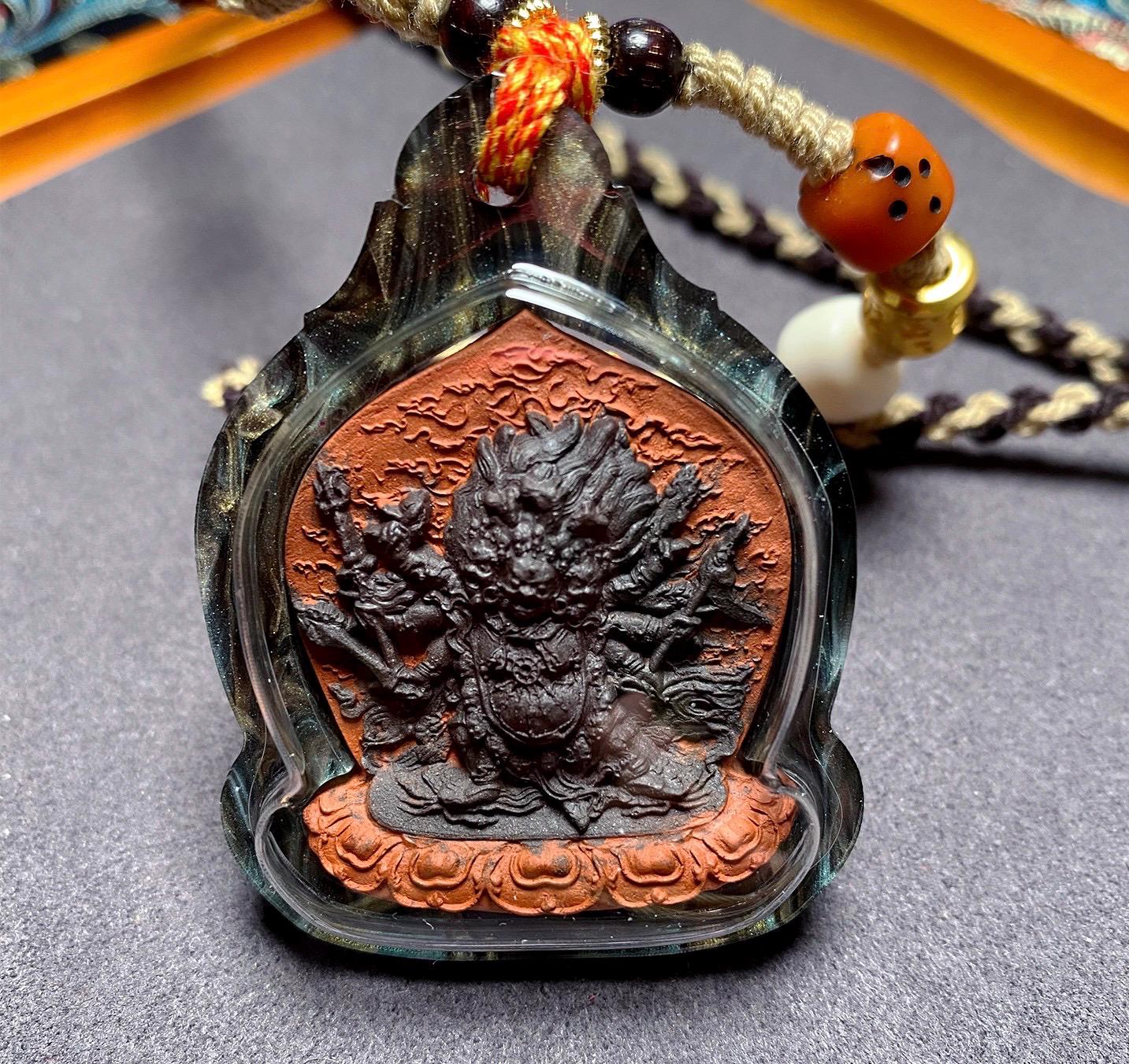 Hayagriva Tsa Tsa Pendant Necklace, Tibetan Buddhist Amulet Gau Box, Handmade Medicine Clay Thangka, Spiritual Protection Jewelry