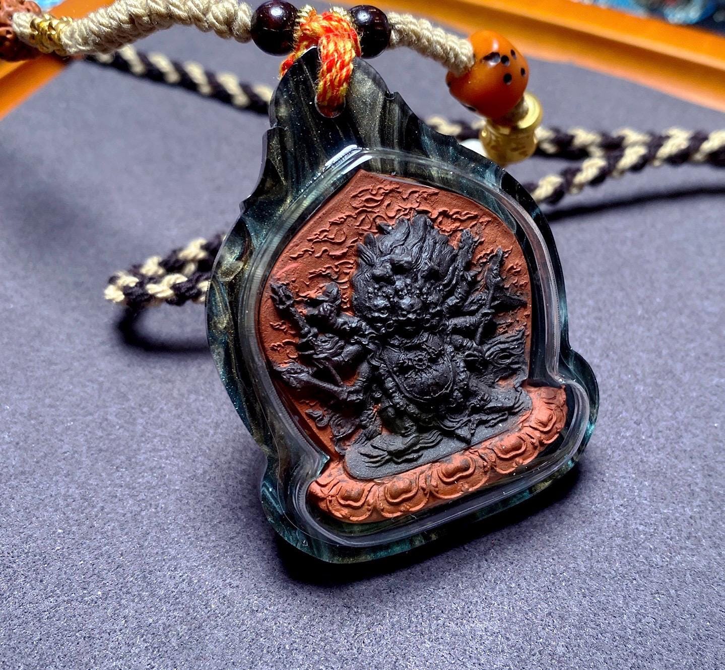 Hayagriva Tsa Tsa Pendant Necklace, Tibetan Buddhist Amulet Gau Box, Handmade Medicine Clay Thangka, Spiritual Protection Jewelry