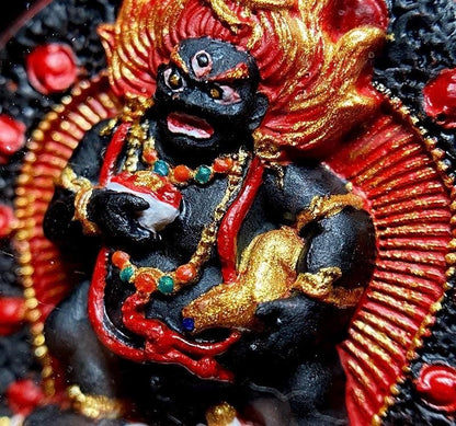 Hand-Painted Black Jambhala Tibetan Tsa Tsa Pendant, Mineral Pigment Buddhist Necklace, Spiritual Amulet for Wealth & Protection, Zen Gift