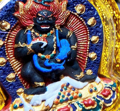 Hand-Painted Black Jambhala Tibetan Tsa Tsa Pendant, Mineral Pigment Buddhist Necklace, Spiritual Amulet for Wealth & Protection, Zen Gift