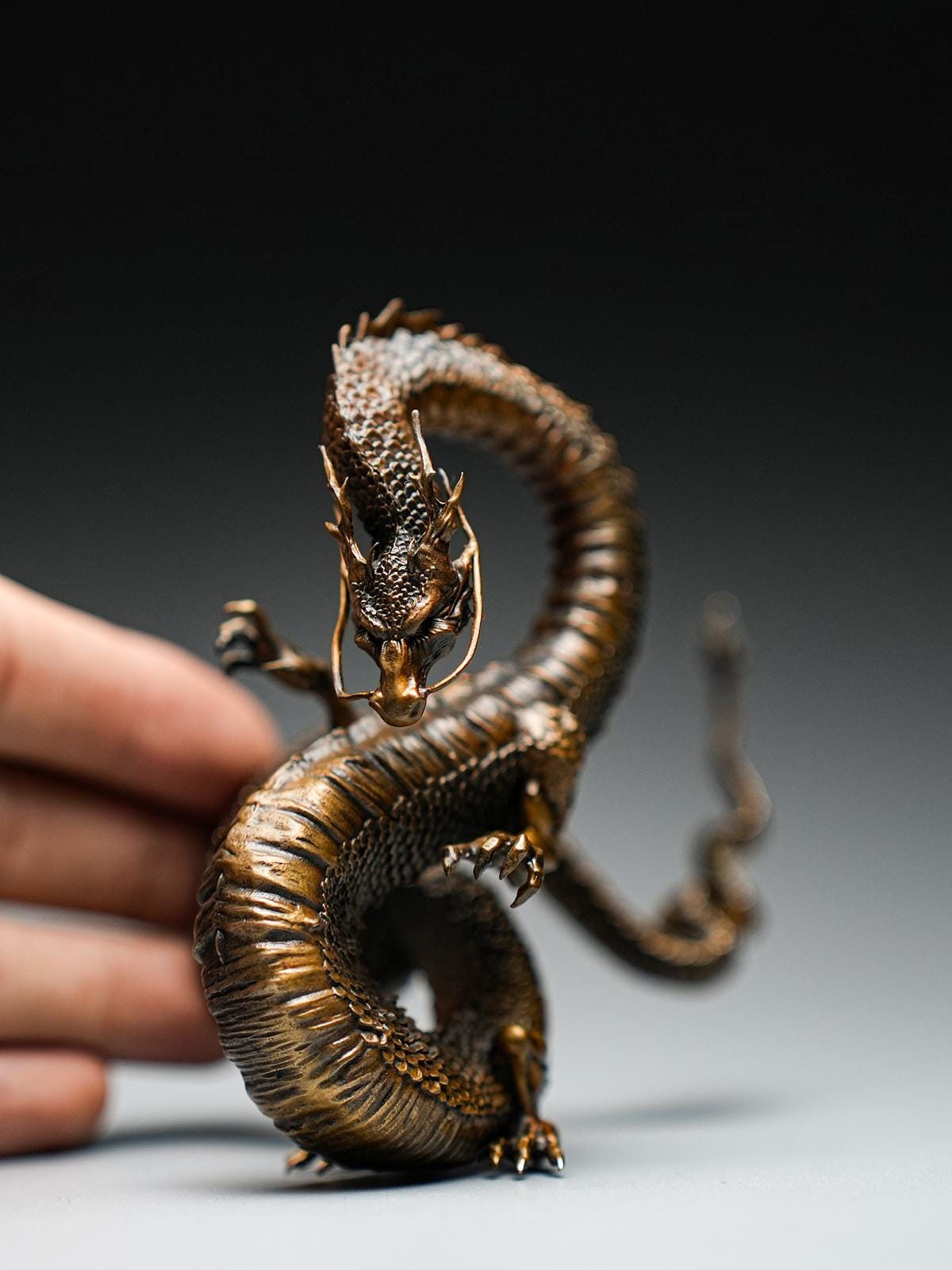 Auspicious Dragon Statue Bronze Sculpture - Feng Shui Tea Pet & Incense Holder - Mythical Chinese Dragon Home Decor - Asian Art Zen Ornament