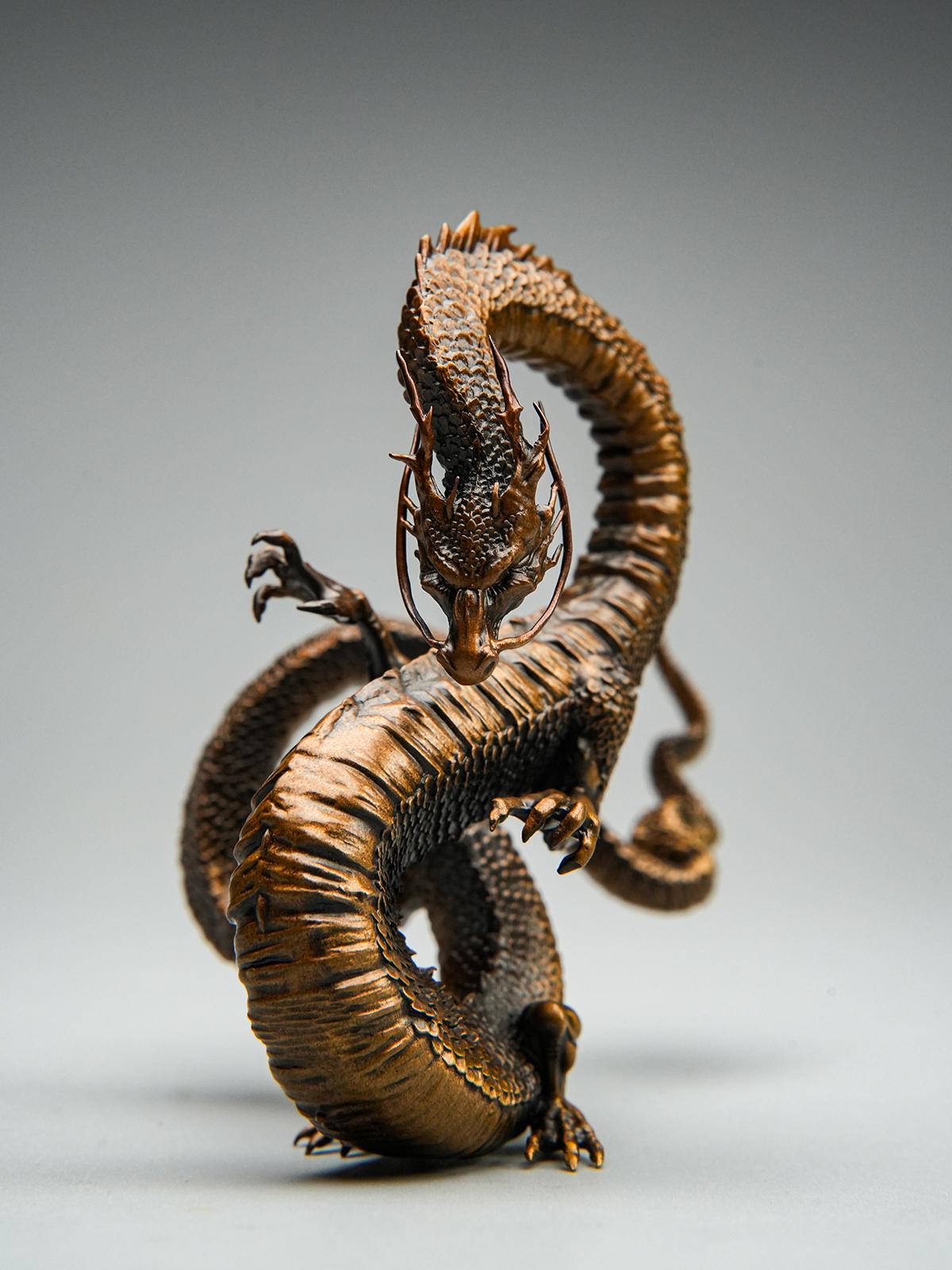 Auspicious Dragon Statue Bronze Sculpture - Feng Shui Tea Pet & Incense Holder - Mythical Chinese Dragon Home Decor - Asian Art Zen Ornament