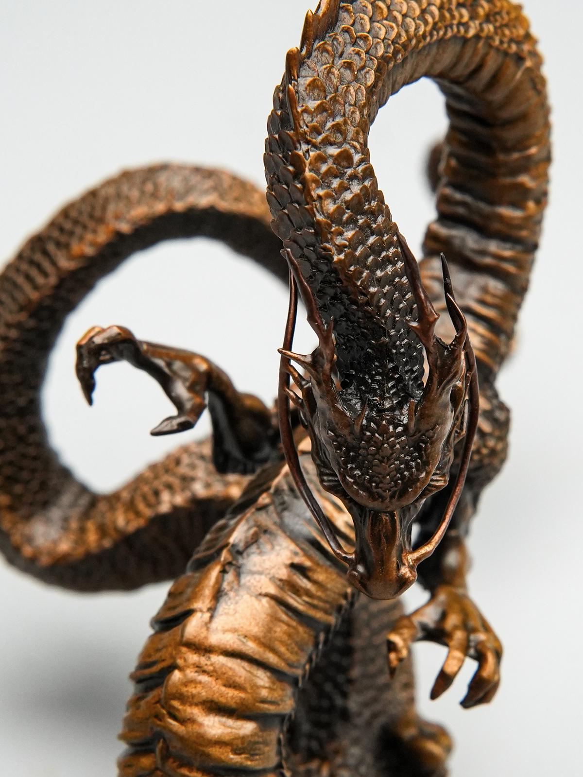 Auspicious Dragon Statue Bronze Sculpture - Feng Shui Tea Pet & Incense Holder - Mythical Chinese Dragon Home Decor - Asian Art Zen Ornament