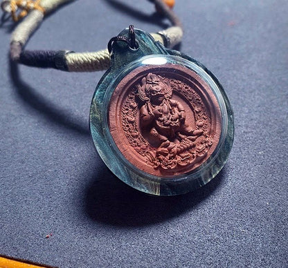 Black Jambhala Medicine Tsa Tsa Amulet Pendant, Tibetan Buddhist Gawu Box Necklace, Tantric Protection Jewelry for Wealth & Healing, Zen Gif