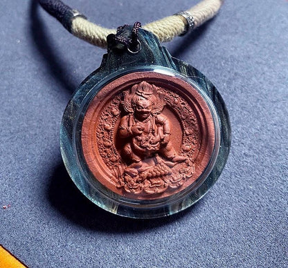 Black Jambhala Medicine Tsa Tsa Amulet Pendant, Tibetan Buddhist Gawu Box Necklace, Tantric Protection Jewelry for Wealth & Healing, Zen Gif