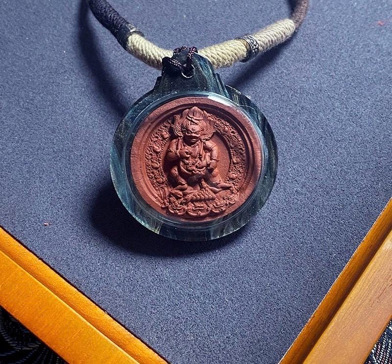 Black Jambhala Medicine Tsa Tsa Amulet Pendant, Tibetan Buddhist Gawu Box Necklace, Tantric Protection Jewelry for Wealth & Healing, Zen Gif