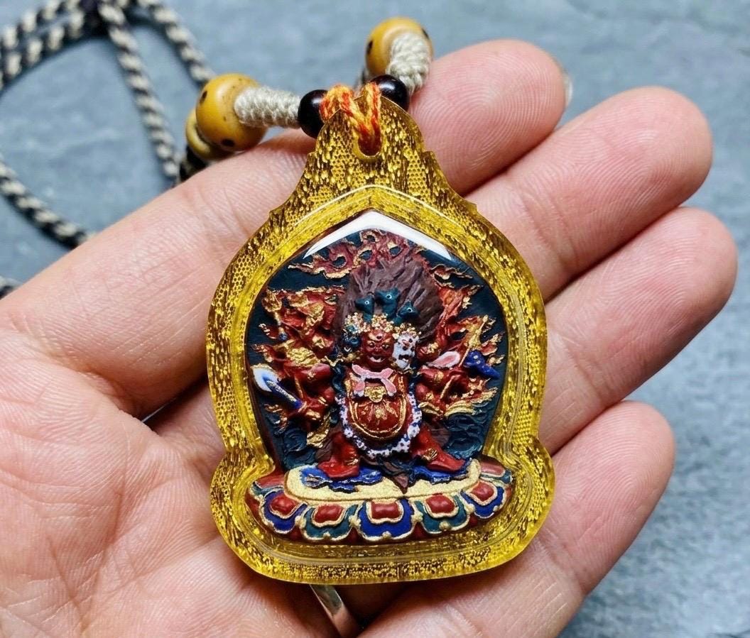 Hand-Painted Hayagriva Tsa Tsa Pendant, Mineral Pigment Tibetan Buddhist Amulet, Thangka Style Medicine Buddha Jewelry, Spiritual Protection