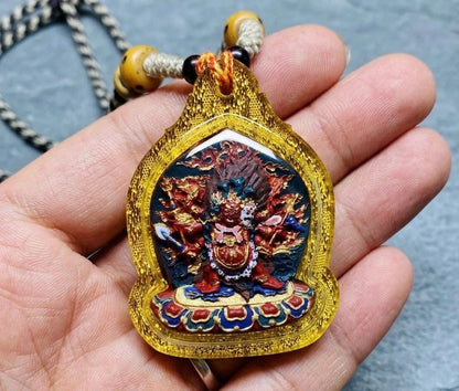 Hand-Painted Hayagriva Tsa Tsa Pendant, Mineral Pigment Tibetan Buddhist Amulet, Thangka Style Medicine Buddha Jewelry, Spiritual Protection