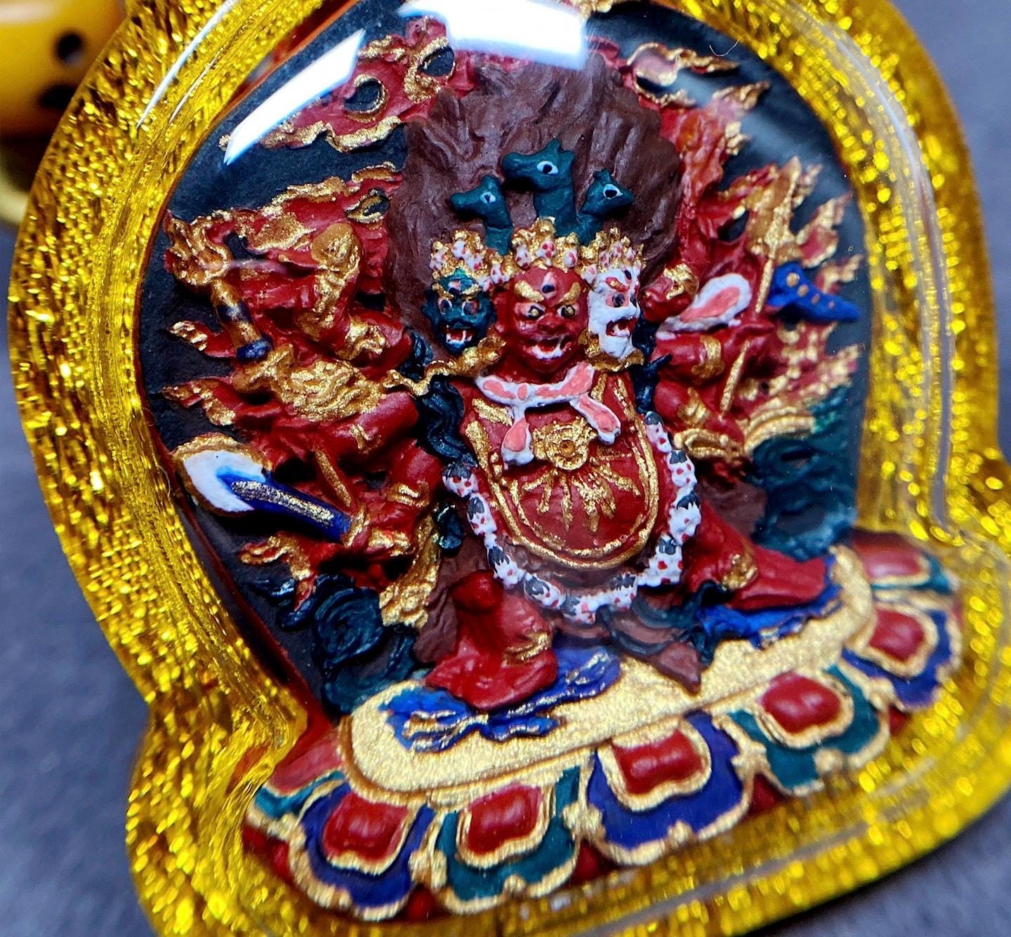Hand-Painted Hayagriva Tsa Tsa Pendant, Mineral Pigment Tibetan Buddhist Amulet, Thangka Style Medicine Buddha Jewelry, Spiritual Protection