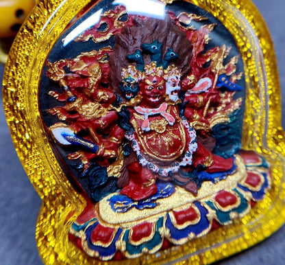 Hand-Painted Hayagriva Tsa Tsa Pendant, Mineral Pigment Tibetan Buddhist Amulet, Thangka Style Medicine Buddha Jewelry, Spiritual Protection