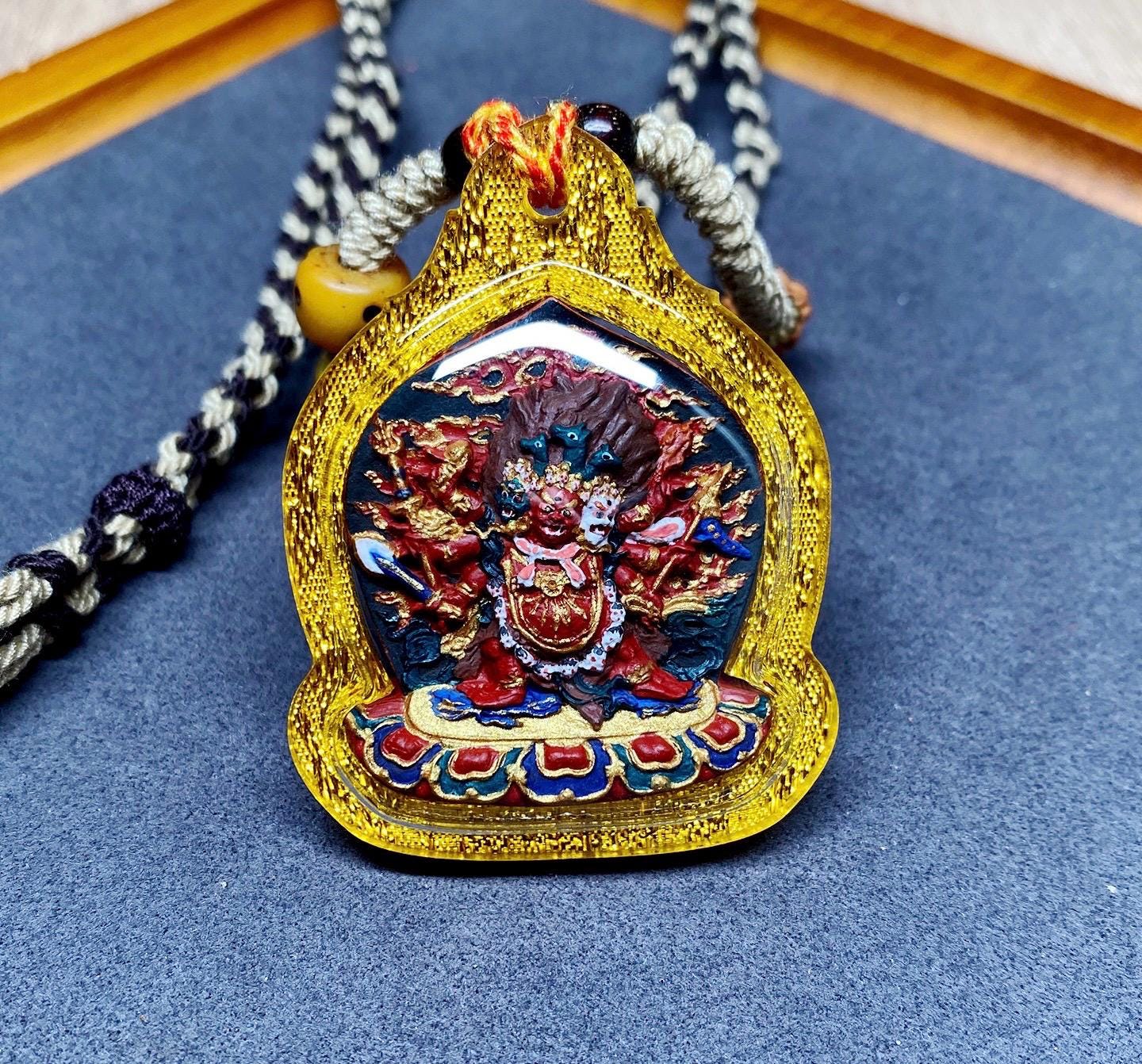 Hand-Painted Hayagriva Tsa Tsa Pendant, Mineral Pigment Tibetan Buddhist Amulet, Thangka Style Medicine Buddha Jewelry, Spiritual Protection