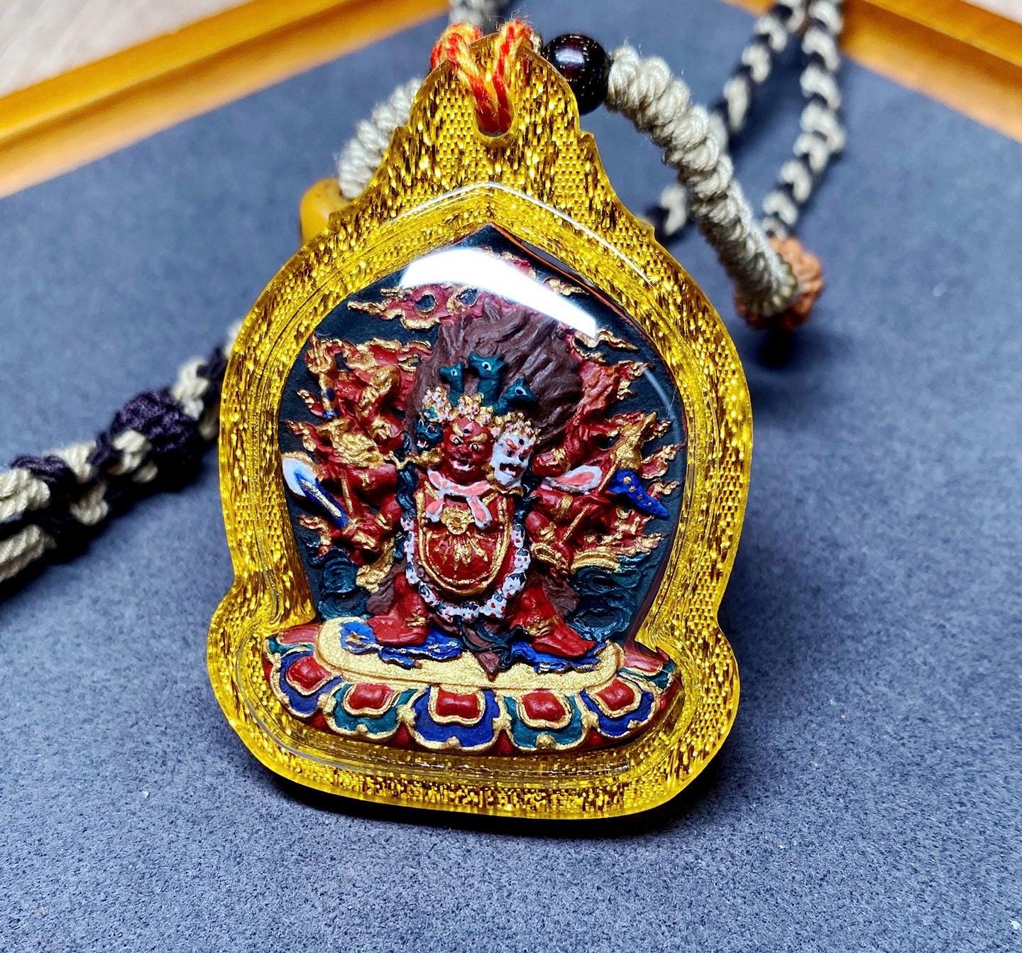 Hand-Painted Hayagriva Tsa Tsa Pendant, Mineral Pigment Tibetan Buddhist Amulet, Thangka Style Medicine Buddha Jewelry, Spiritual Protection