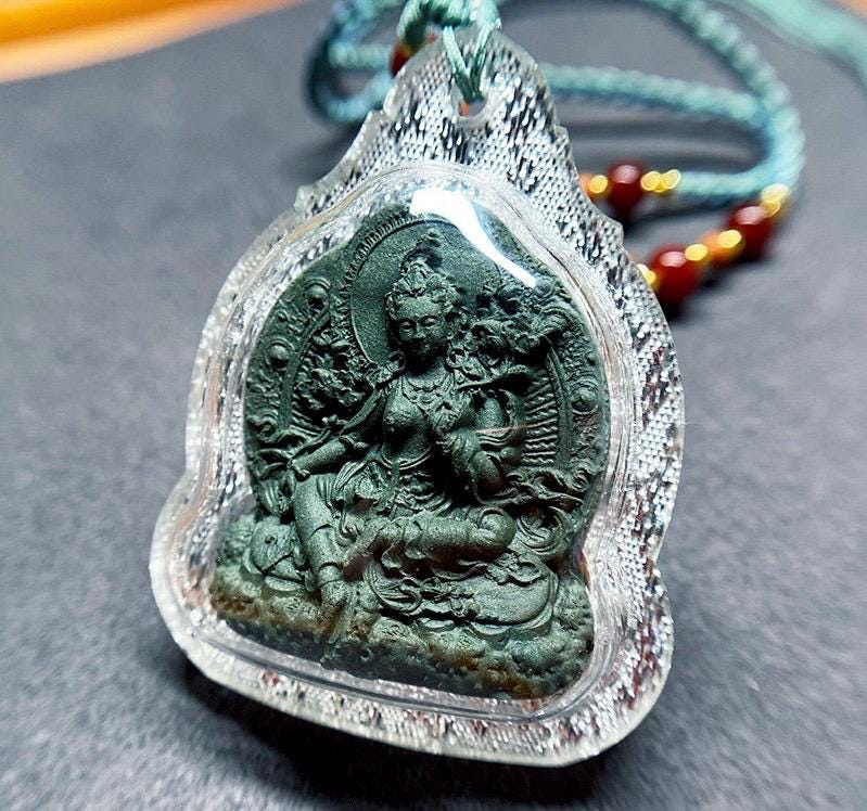 Handmade Green Tara Tsa Tsa Pendant, Tibetan Gau Box Necklace, Buddhist Amulet, Himalayan Sacred Art, Spiritual Jewelry, Meditation Gift