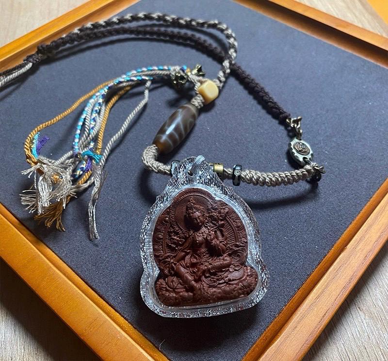 Handmade Green Tara Tsa Tsa Pendant, Tibetan Gau Box Necklace, Buddhist Amulet, Himalayan Sacred Art, Spiritual Jewelry, Meditation Gift