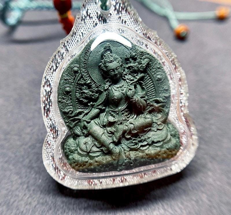 Handmade Green Tara Tsa Tsa Pendant, Tibetan Gau Box Necklace, Buddhist Amulet, Himalayan Sacred Art, Spiritual Jewelry, Meditation Gift