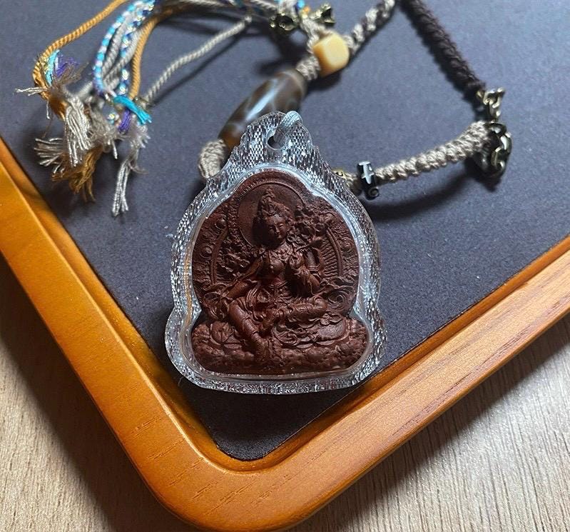 Handmade Green Tara Tsa Tsa Pendant, Tibetan Gau Box Necklace, Buddhist Amulet, Himalayan Sacred Art, Spiritual Jewelry, Meditation Gift