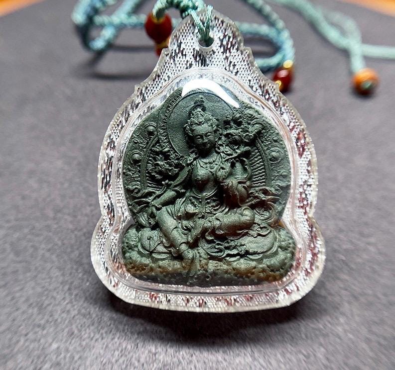 Handmade Green Tara Tsa Tsa Pendant, Tibetan Gau Box Necklace, Buddhist Amulet, Himalayan Sacred Art, Spiritual Jewelry, Meditation Gift