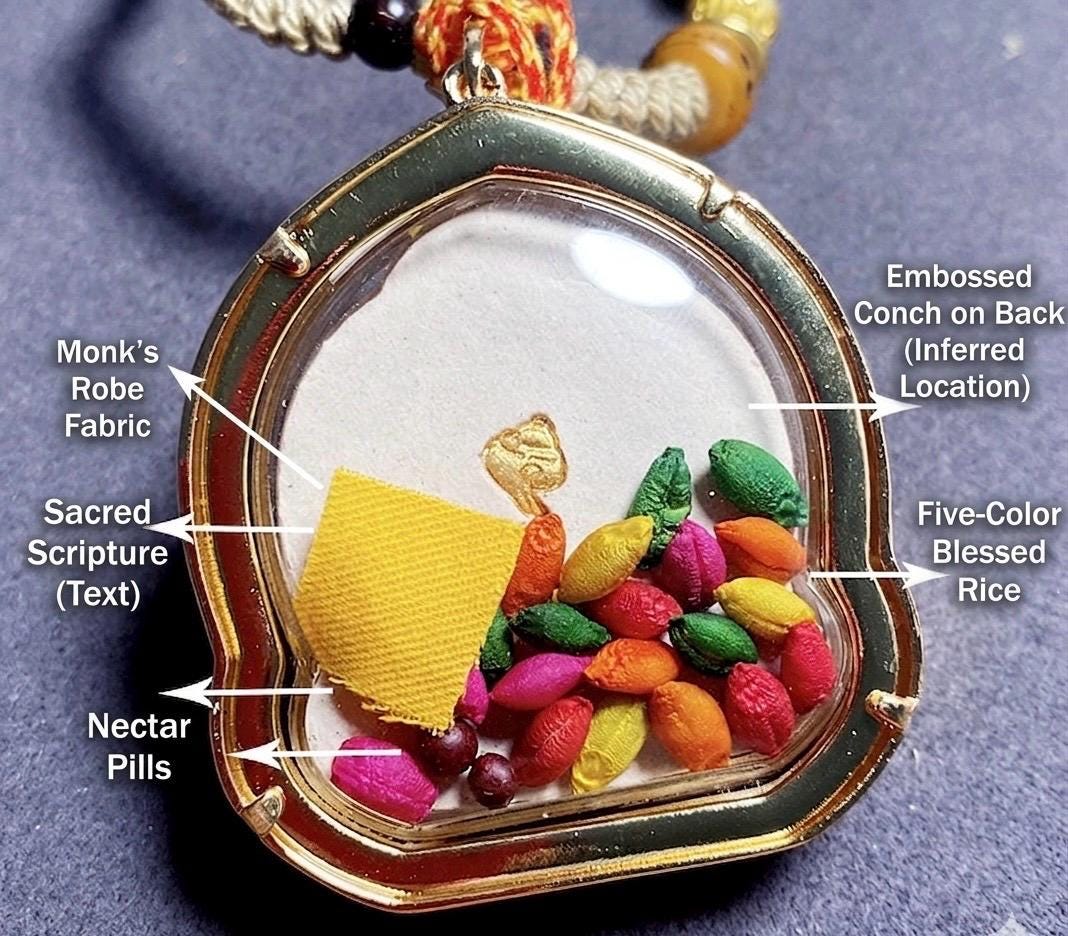 Handpainted Yellow Jambhala Medicine Budda Thangka Necklace, Tsatsa Gau Box Pendant with Incense Ash, Tibetan Buddhist Jewelry, Gift for Him