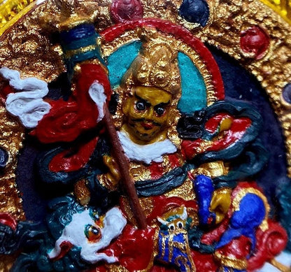 Hand Painted Mineral Pigment Vaisravana Tsa Tsa Pendant, Tibetan Buddhist Jewelry, Wealth God Necklace, Thangka Style Amulet, Spiritual Gift