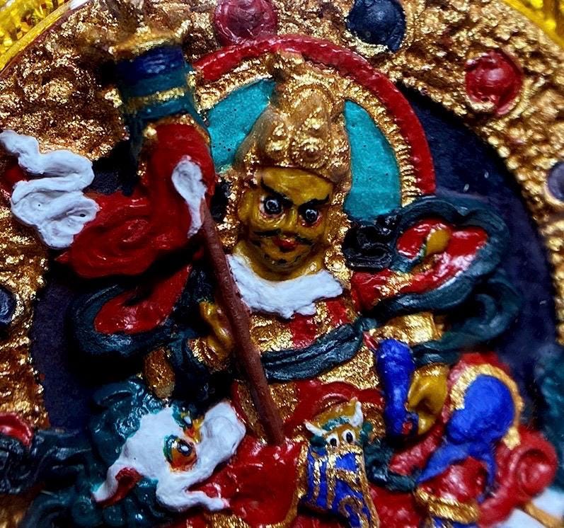 Hand Painted Mineral Pigment Vaisravana Tsa Tsa Pendant, Tibetan Buddhist Jewelry, Wealth God Necklace, Thangka Style Amulet, Spiritual Gift