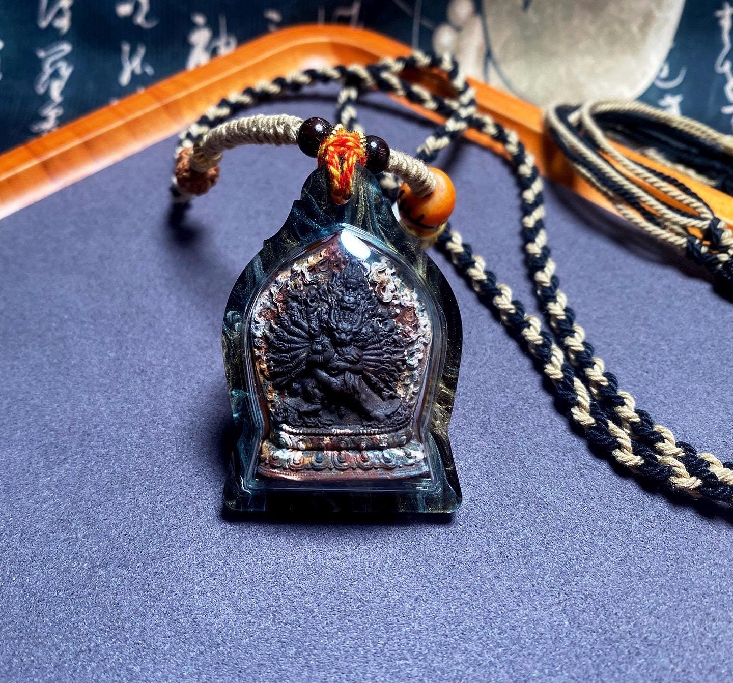 Handmade Yamantaka Tsa Tsa Pendant, Multi-color Tibetan Clay Buddha, Vajrabhairava Gau Box, Buddhist Amulet, Religious Jewelry