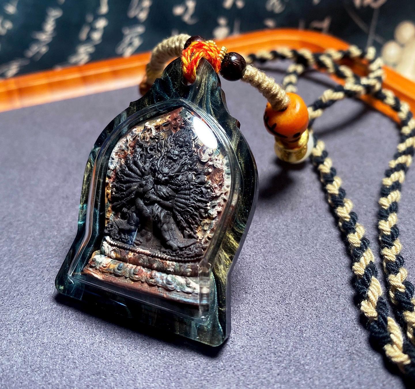 Handmade Yamantaka Tsa Tsa Pendant, Multi-color Tibetan Clay Buddha, Vajrabhairava Gau Box, Buddhist Amulet, Religious Jewelry