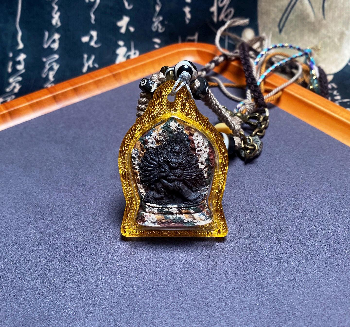 Handmade Yamantaka Tsa Tsa Pendant, Multi-color Tibetan Clay Buddha, Vajrabhairava Gau Box, Buddhist Amulet, Religious Jewelry