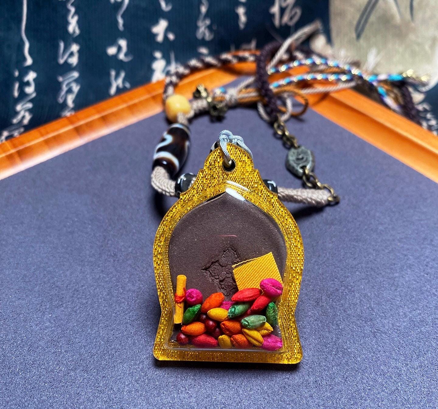 Handmade Yamantaka Tsa Tsa Pendant, Multi-color Tibetan Clay Buddha, Vajrabhairava Gau Box, Buddhist Amulet, Religious Jewelry